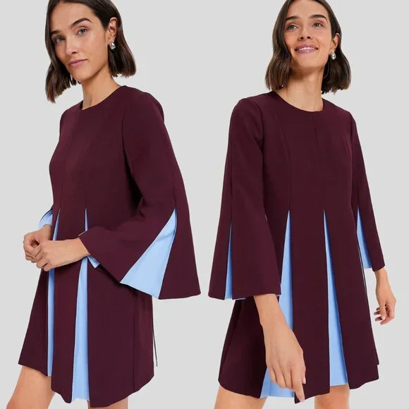 Tuckernuck NEW Merlot Griffiths Bell Long Sleeve Colorblock Mini Dress Size S - Picture 1 of 10